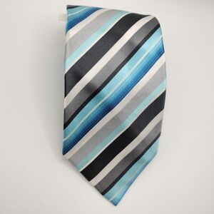 Geoffrey Beene Silk Necktie Striped Tie in Blue and Gray Formal